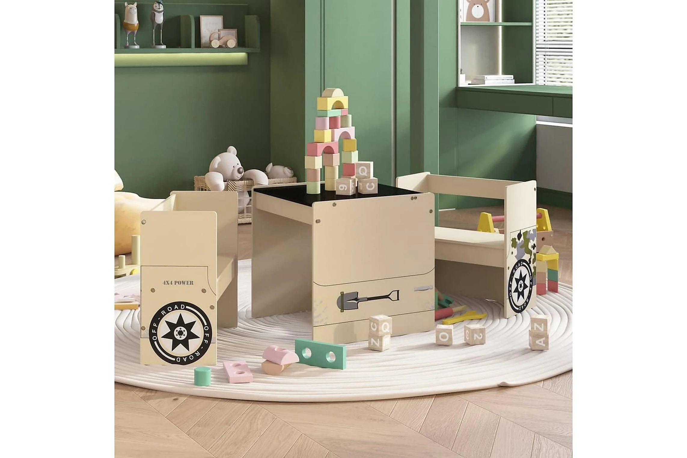 Barnebord Og Stolsett 3 Deler Terrengbildesign MDF - Bilde 8