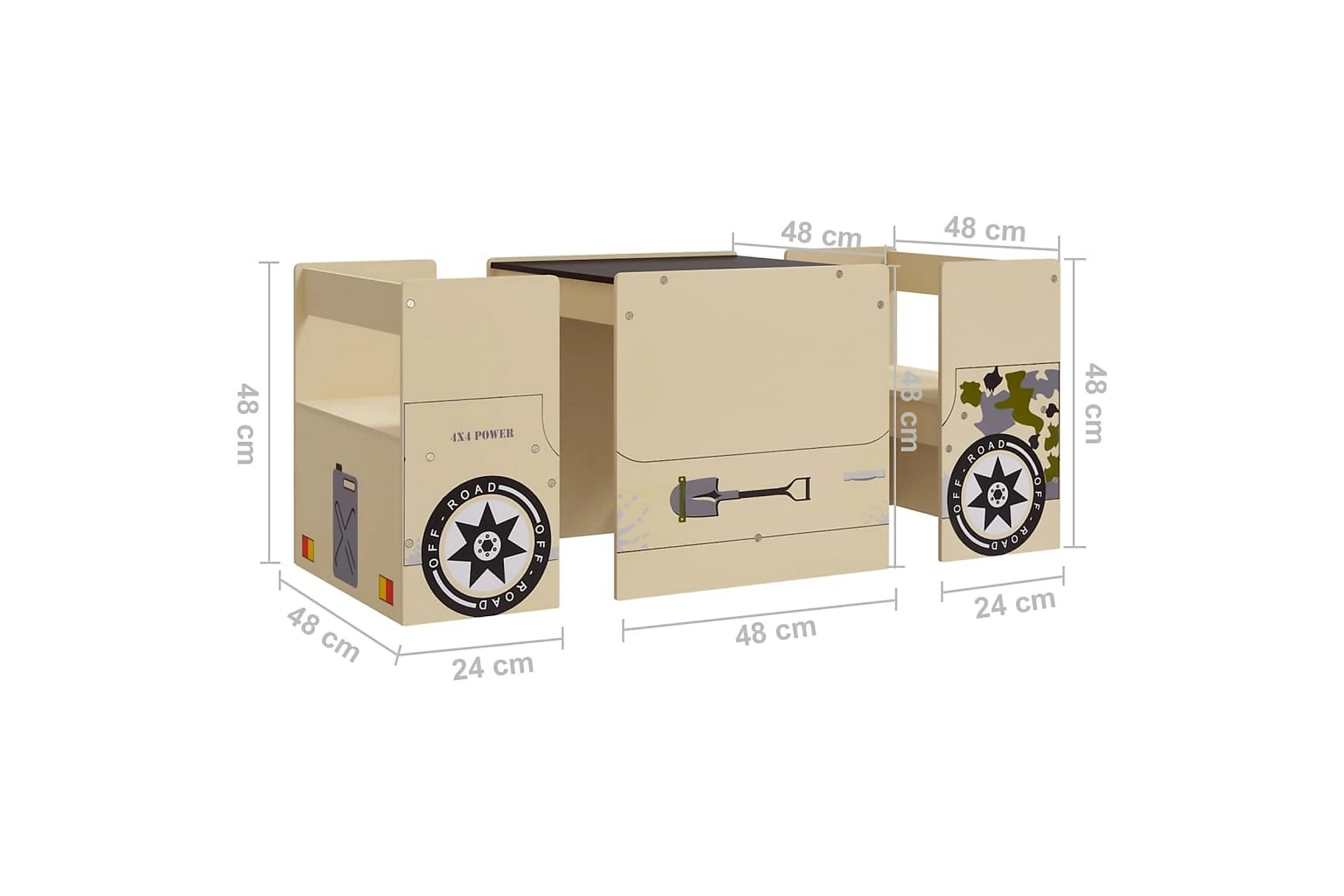 Barnebord Og Stolsett 3 Deler Terrengbildesign MDF - Bilde 4