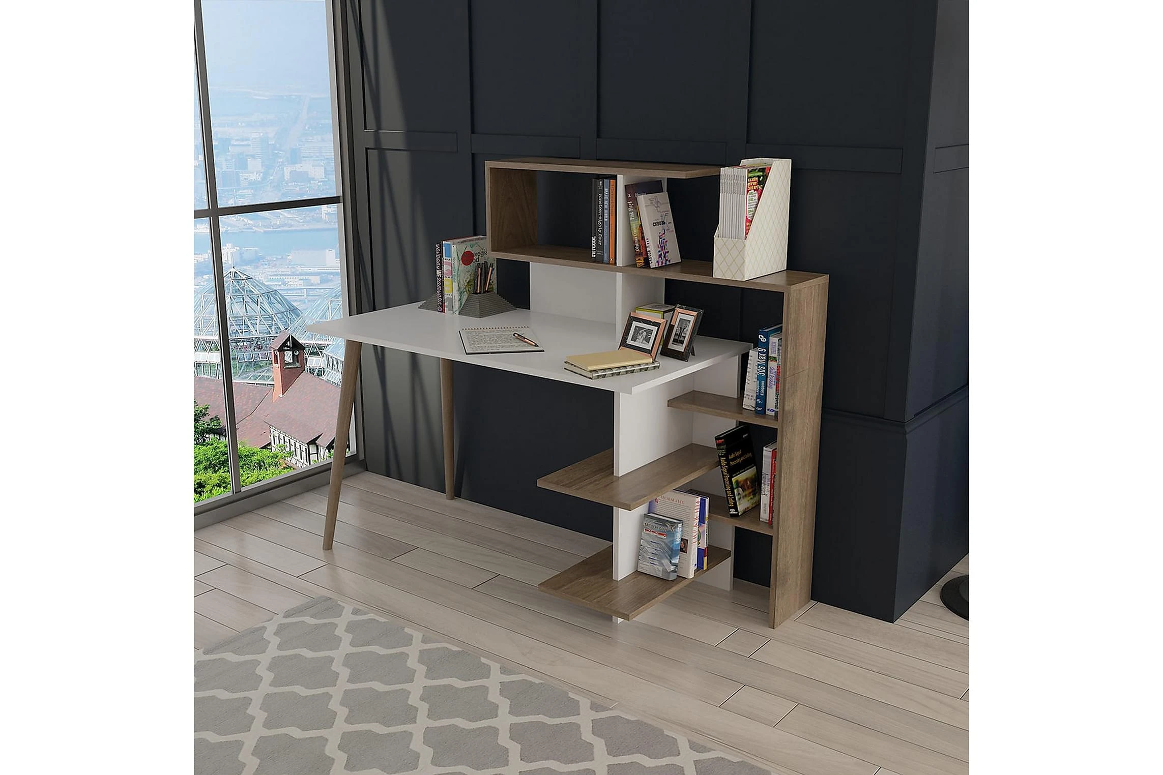 Hungirr Skrivebord 141,8x121,4x141,8 Cm Med Oppbevaring - Bilde 7