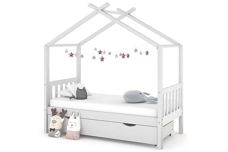 Ramme For Barneseng Med Skuff Heltre Furu Hvit 80x160 Cm - Bilde 4