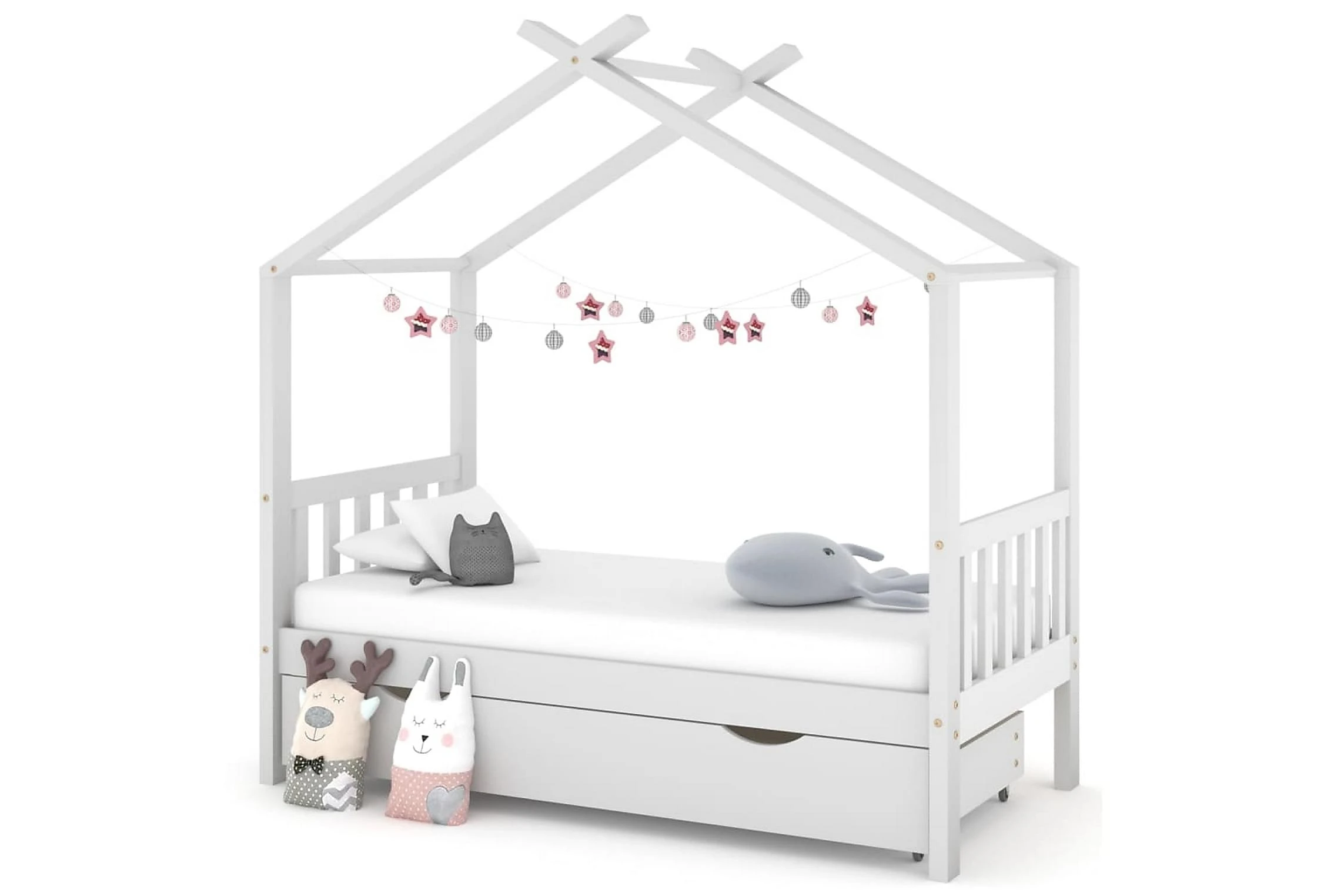 Ramme For Barneseng Med Skuff Heltre Furu Hvit 80x160 Cm - Bilde 3