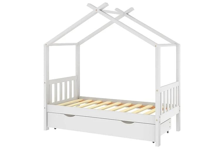 Ramme For Barneseng Med Skuff Heltre Furu Hvit 80x160 Cm - Bilde 2