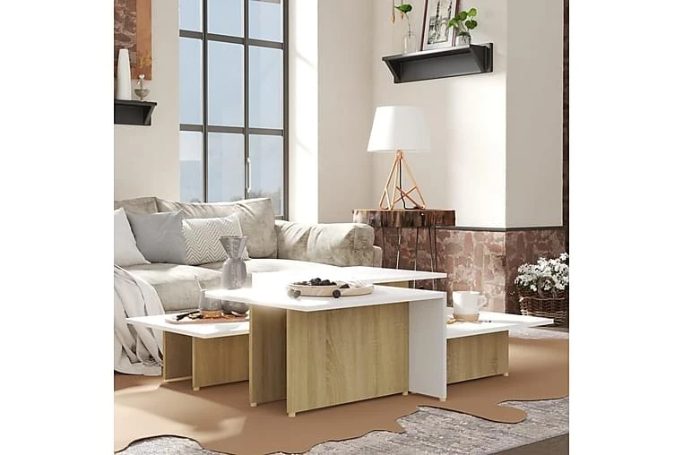 Salongbord 2 Stk Sonoma Eik Og Hvit 111,5x50x33 Cm Sponplate - Bilde 11