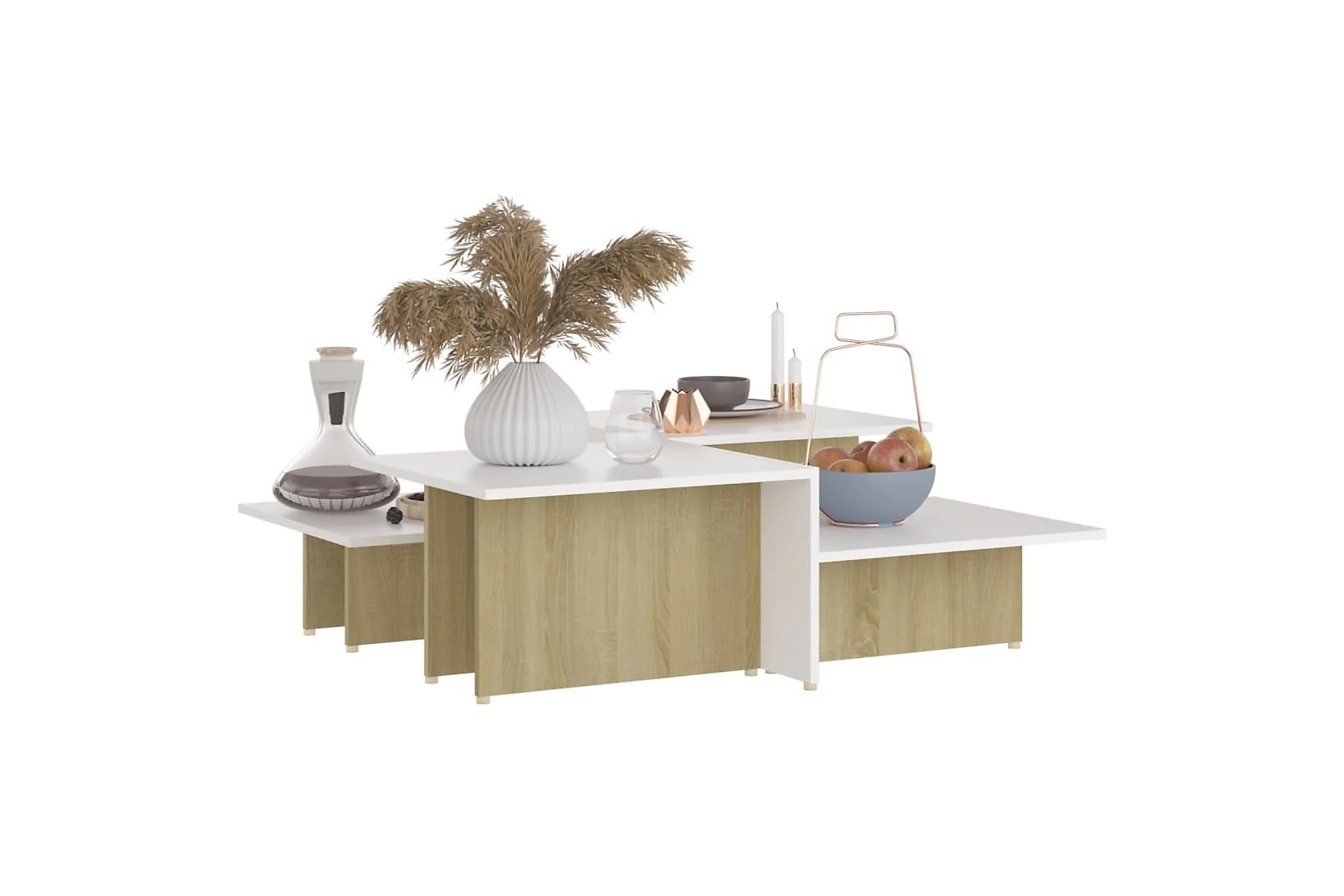 Salongbord 2 Stk Sonoma Eik Og Hvit 111,5x50x33 Cm Sponplate - Bilde 5