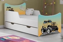 Wiggly Barneseng Med Oppbevaring Jeep Inkl. Madrass