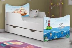 Wiggly Barneseng Med Oppbevaring Skip/Delfin/Fyr Inkl. Madra